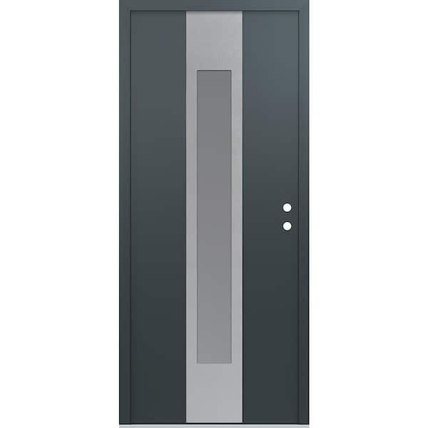 A1 36 in. x 80 in. Silver P Left-Hand/Inswing Frosted Glass Anth/Anth Steel Prehung Front Door