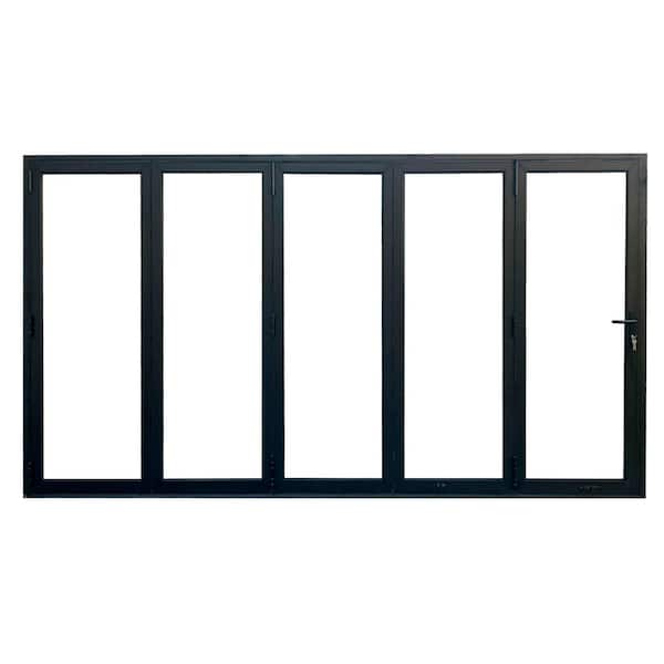 TEZA DOORS Teza 90 Series 168 in. x 80 in. Matte Black Right to Left Folding Aluminum Bi-Fold Patio Door