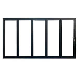 Teza 90 Series 144 in. x 96 in. Matte Black Right to Left Folding Aluminum Bi-Fold Patio Door