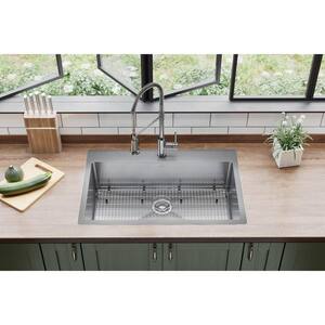 Crosstown Stainless Steel 33 in. Single Bowl Dual Mount Kitchen Sink Kit with Faucet