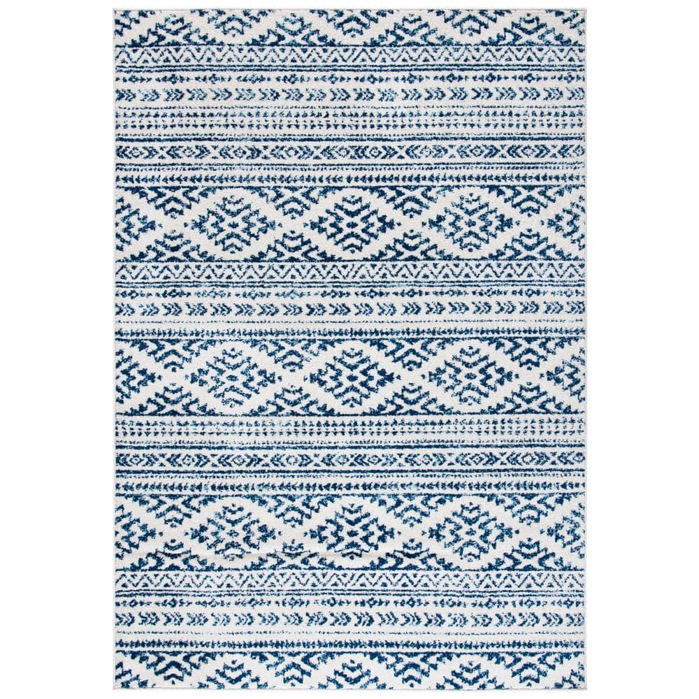 Ivory and Navy Geometric Hand-knotted 4' x 6' Area Rug