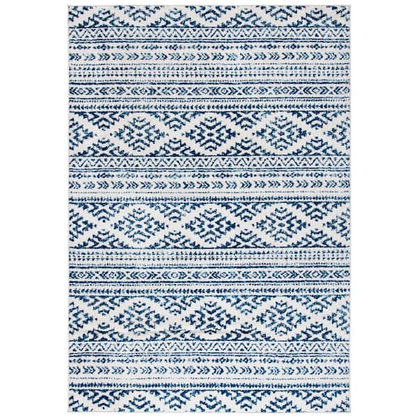 SAFAVIEH Tulum Ivory/Navy 4 ft. x 6 ft. Striped Tribal Geometric Area Rug