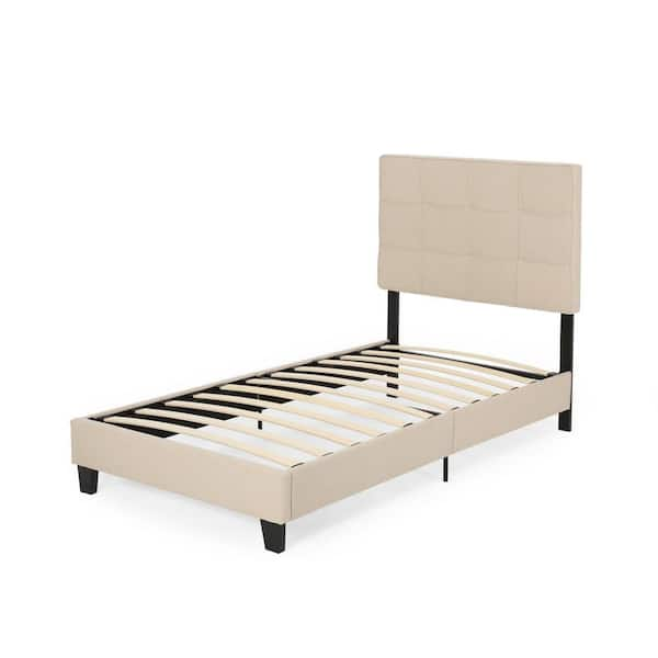 Noble House Eveleth Beige Upholstered Twin Bed Frame 70065 - The Home Depot