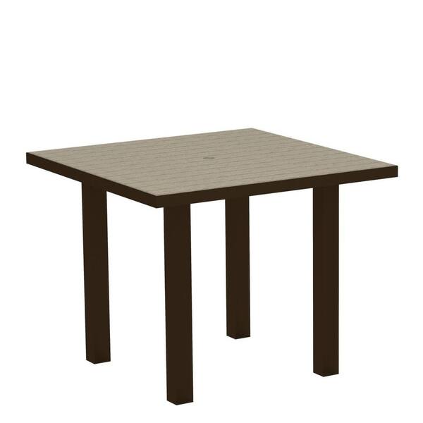 POLYWOOD Euro Textured Bronze 36 in. Square Patio Dining Table with Sand Top