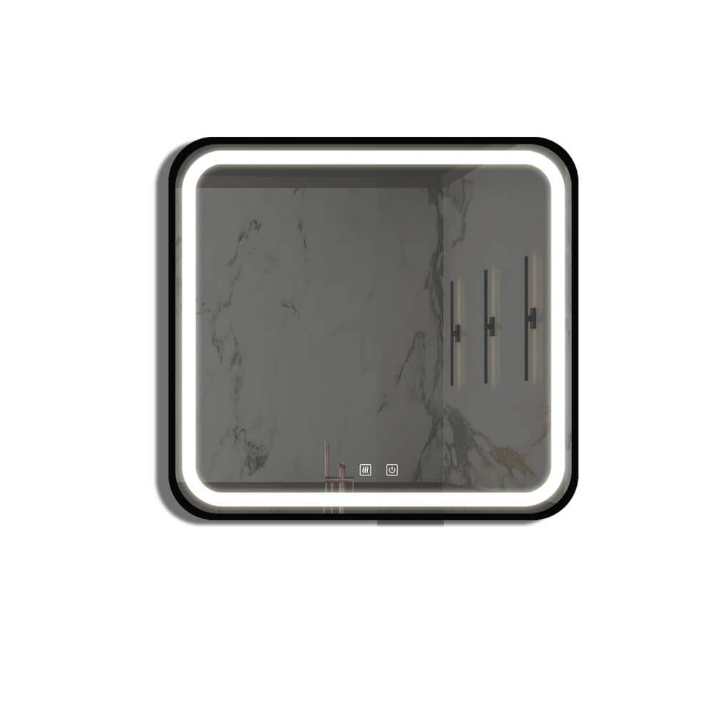 Black 32 in. W x 32 in. Led Modern Square Wall Mirror with Focused Backplan