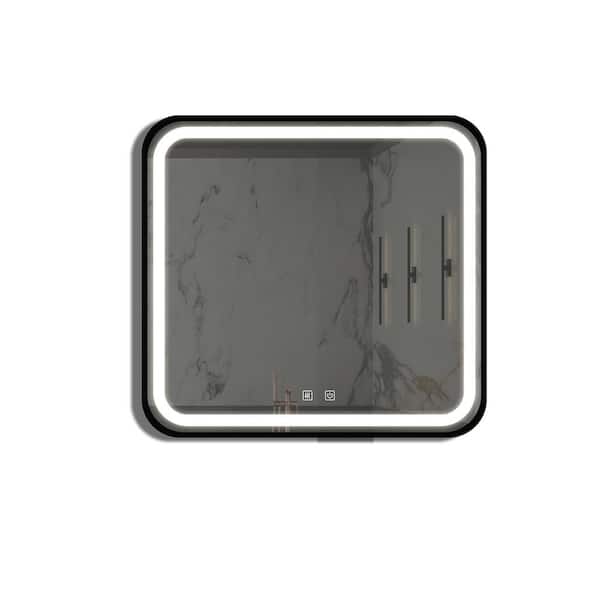 Unbranded Black 32 in. W x 32 in. Led Modern Square Wall Mirror with Focused Backplane, High Lumen, Dimmable Touch