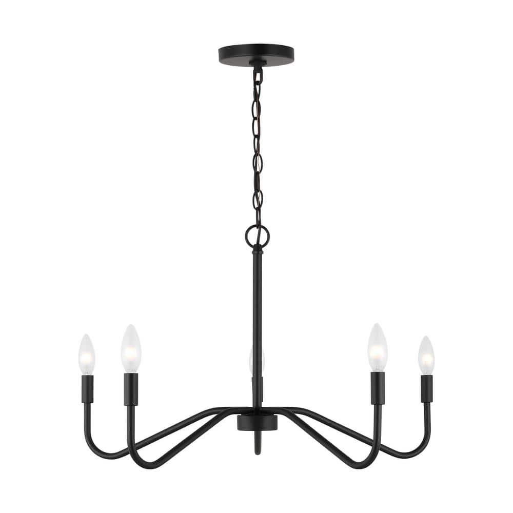 Midnight Black 5-Light Candelabra Chandelier with White Linen Shades