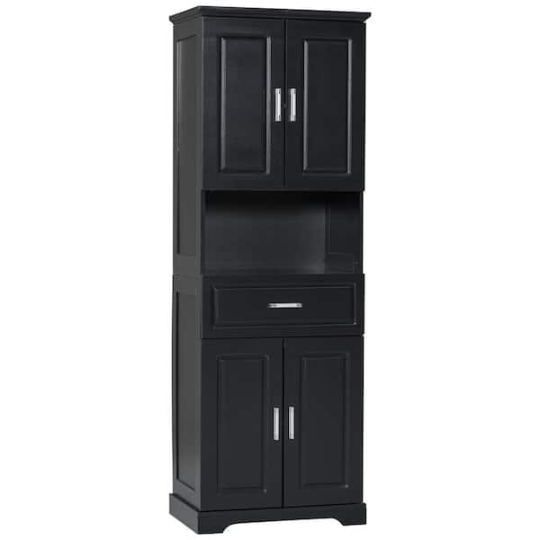 Tatahance 24.5 in. W x 16.1 in. D x 70.8 in. H Black Freestanding Linen Cabinet with Drawers and Open Shelve