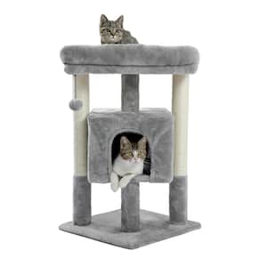 Small Cat Tree for Indoor Cats Polyester Plush Cat Tower with Beige Condos, Spacious Perch, Scratching Sisal Posts