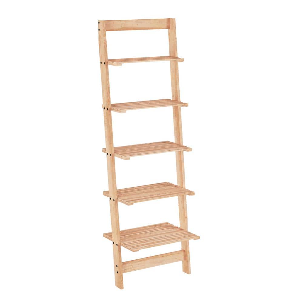 Oak 5-Tier Leaning Ladder Bookshelf for Home Decor