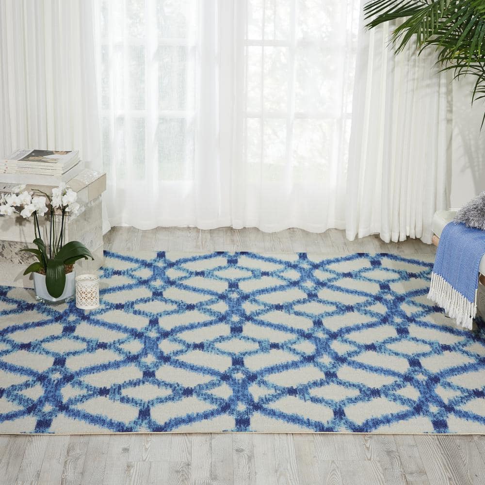 Aegean Blue and White Ikat Square Outdoor Rug