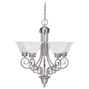 Troy 5-Light Brushed Nickel Interior Chandelier with Alabaster Glass Bell Shades