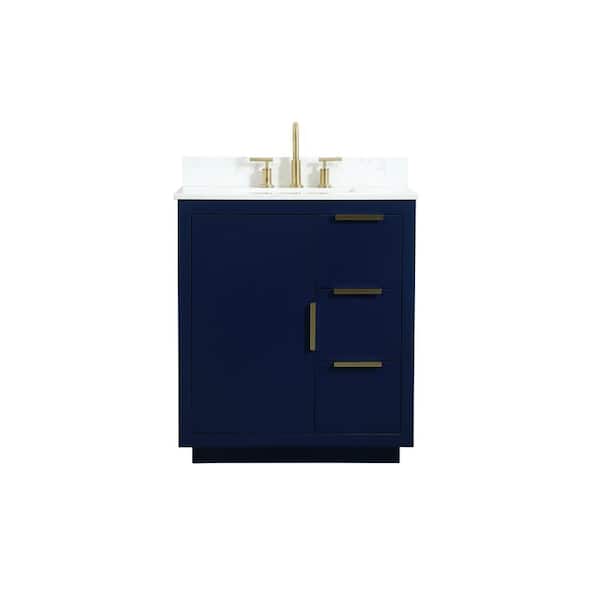 Unbranded Simply Living 30 in. W x 19 in. D x 34 in. H Bath Vanity in Blue with Calacatta White Engineered Marble Top