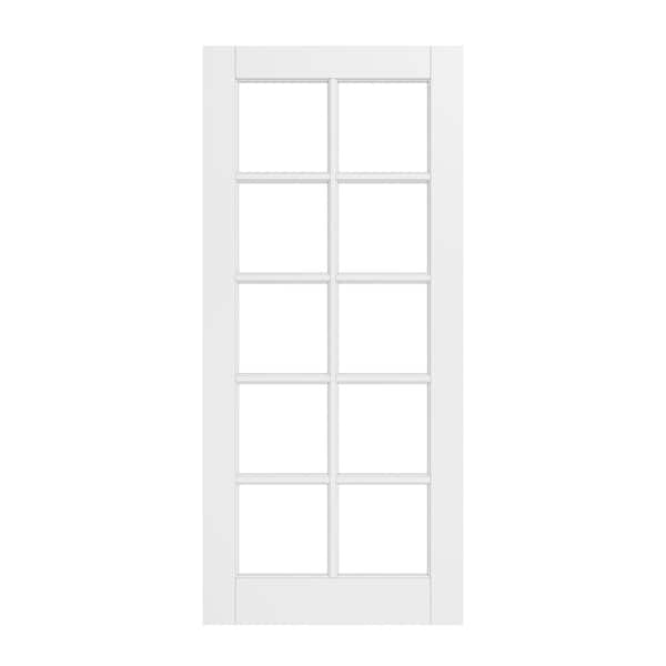 32 in. x 80 in. Solid Core 10-Lite Tempered Clear Glass White Primed MDF Interior Door Slab