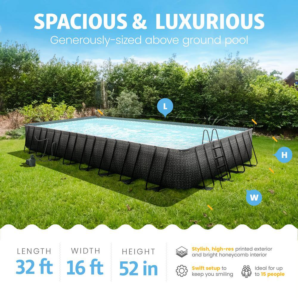 Funsicle 32ft x 16ft Dark Herringbone Rectangular Lap Pool with Pump