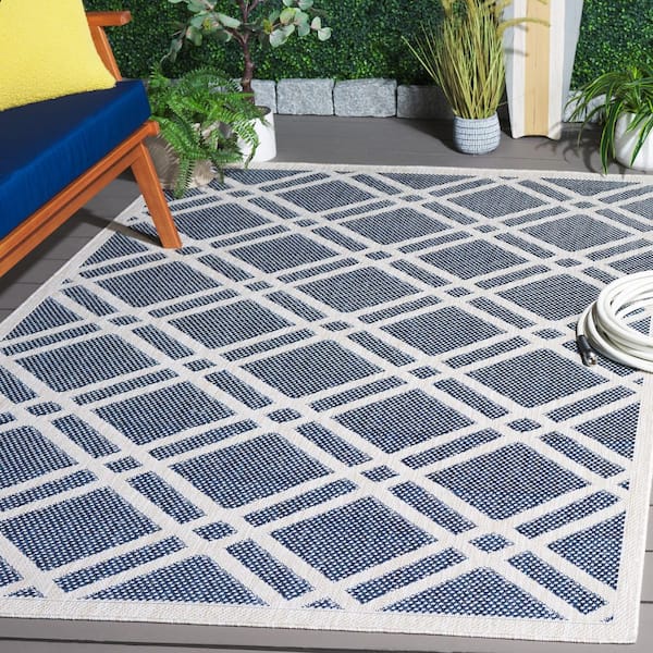 Beach House Blue/Ivory 8 ft. x 10 ft. Diamond Crosshatch Indoor/Outdoor Area Rug
