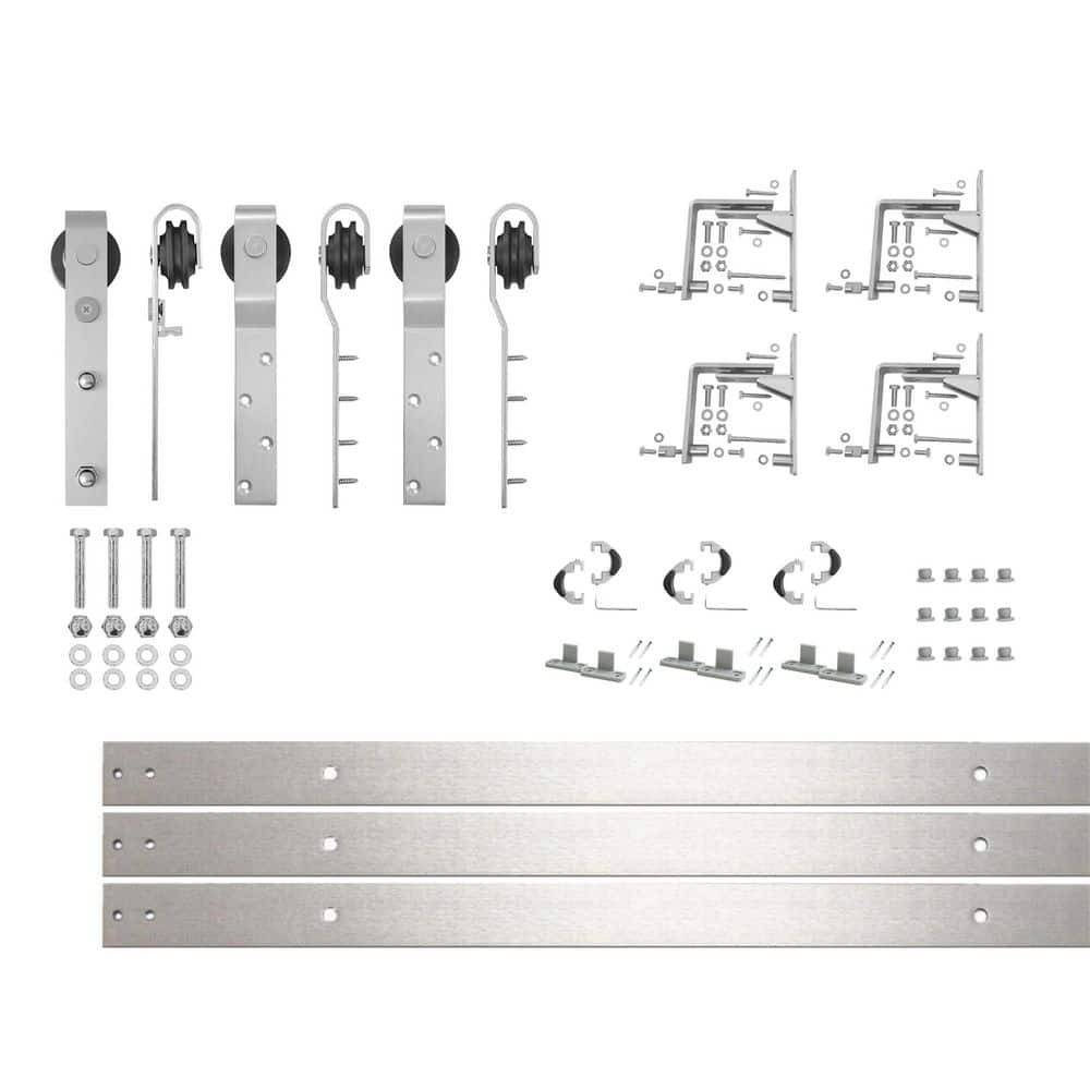 5.5 ft./66 in. Brushed Nickel Inverted Bent Triple Track Bypass Sliding Barn Door Track and Hardware Kit for Triple Door price history on PriceWatchPro