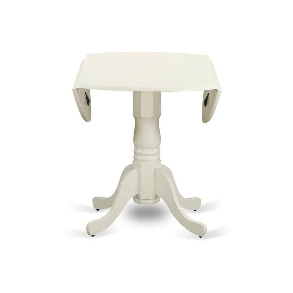 Linen White Round Drop Leaf Dining Table Set with Beige Upholstered Chairs