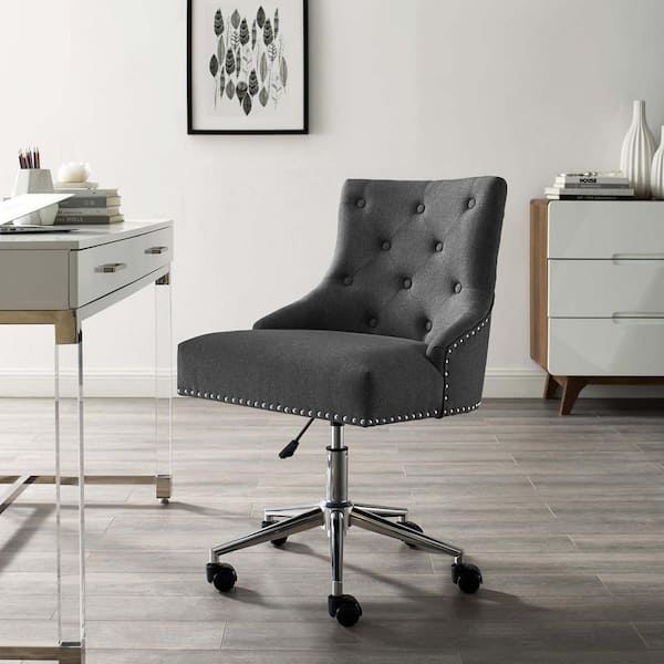 MODWAY Regent Gray Tufted Button Swivel Upholstered Fabric Office Chair