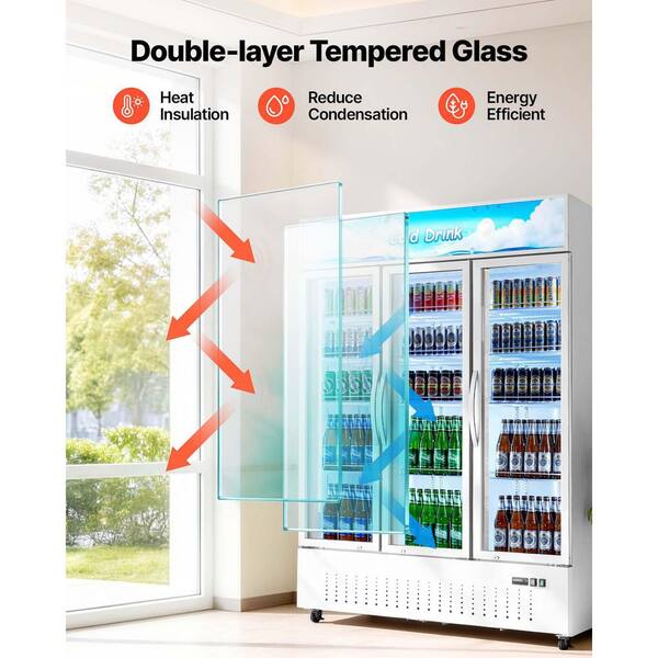 Display Fridge Commercial Refrigerator 36.4 cu.ft./ 1030L Upright Beverage Cooler 26.97 in. 12-Adjustable Shelves Silver