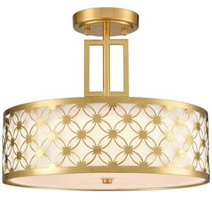 15.35 in. 0-Light Gold Flush Mount with Frosted Glass Shade and No Light Bulb Type Included (1-Pack)