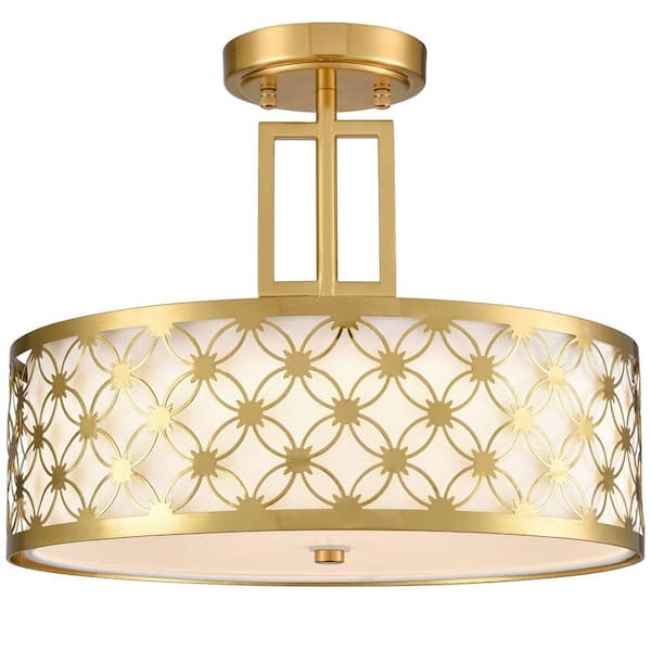 CLAXY 15.35 in. 0-Light Gold Flush Mount with Frosted Glass Shade and No Light Bulb Type Included (1-Pack)