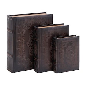 Dark Brown Wood Traditional Decorative Box (Set of 3)