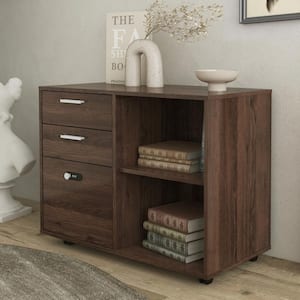 32 in. W x 16 in. D x 23.8 in. H Brown Linen Cabinet Mobile Filing Cabinet with Drawers and Open Shelves