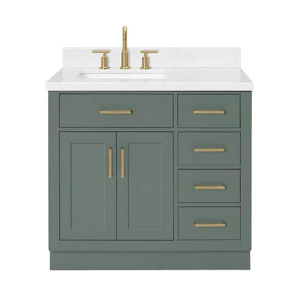 Hepburn 36 in. Single Sink Freestanding Bathroom Vanity in Vintage Sage Green with Carrara White Quartz Top
