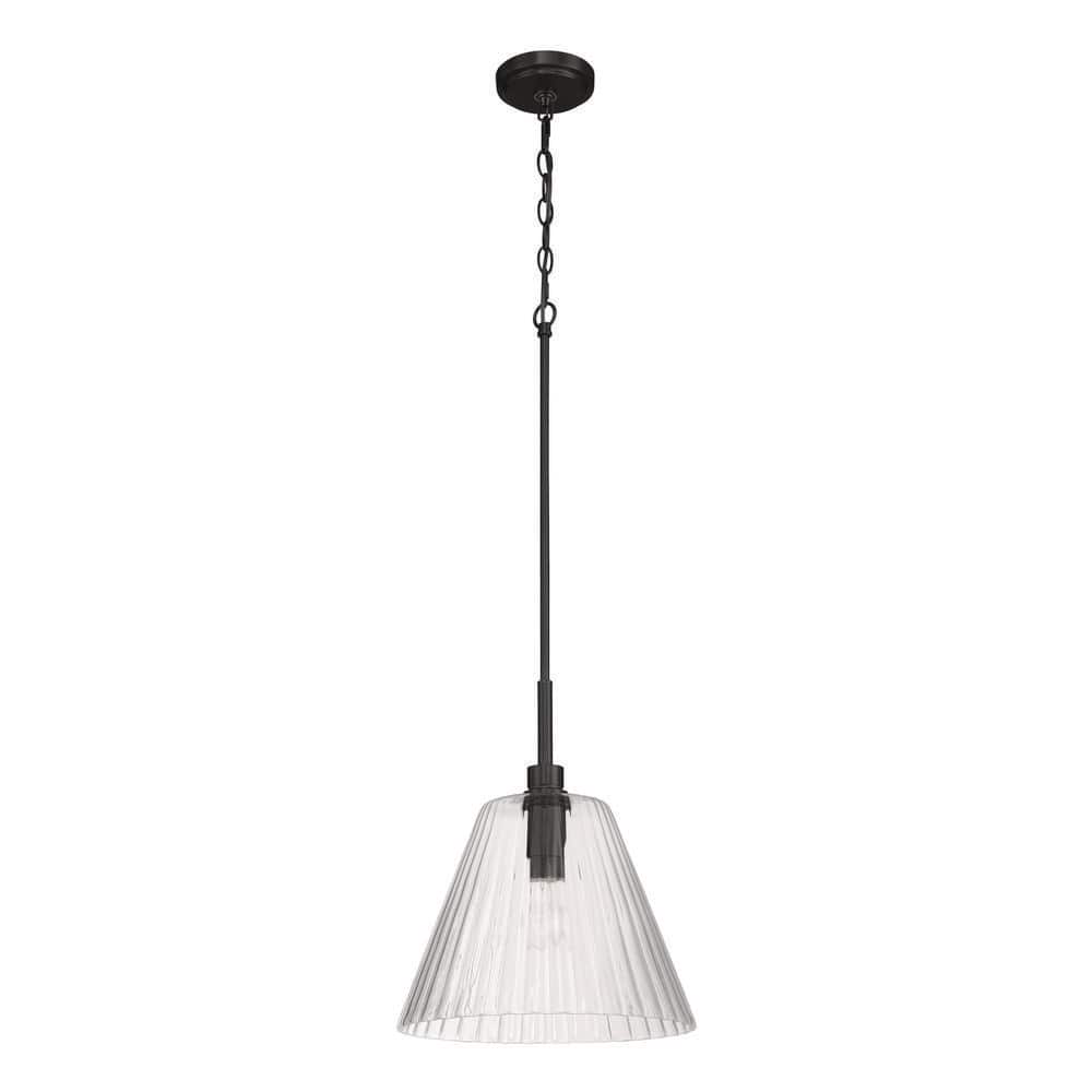 Pleated 60-Watt 1 Light Flat Black Finish Shaded Pendant Light w/ Ribbed Glass, No Bulb(s) Included price history on PriceWatchPro