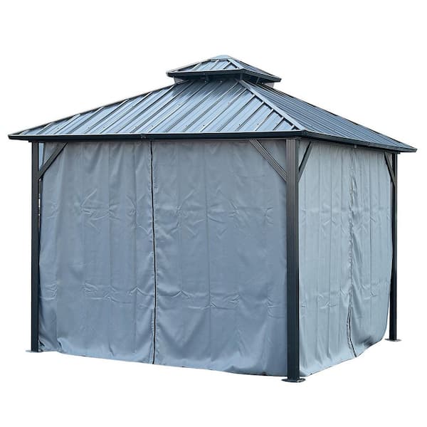 10 ft. x 10 ft.Hardtop Patio Gazebo Galvanized Steel Double Roof, Sturdy Aluminum Frame, Curtains, and Netting for Patio