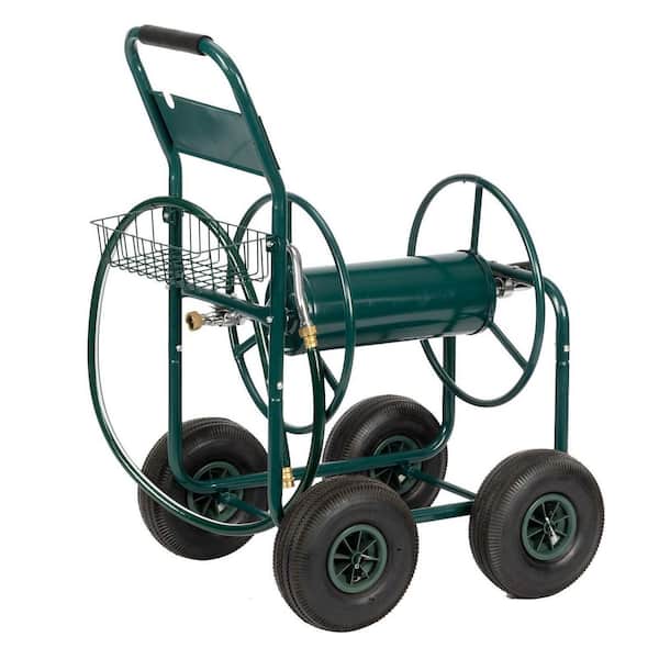 Unbranded 37 in. Outdoor Iron Four -Wheel Tube Car Garden Water Pipe Rolling Car Dark Green