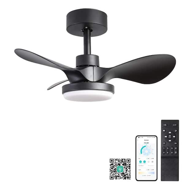 24 in. Indoor Ceiling Fan with Light remote control, Modern Low Profile Black Fan, 6-Speeds Quiet Reversible DC motor