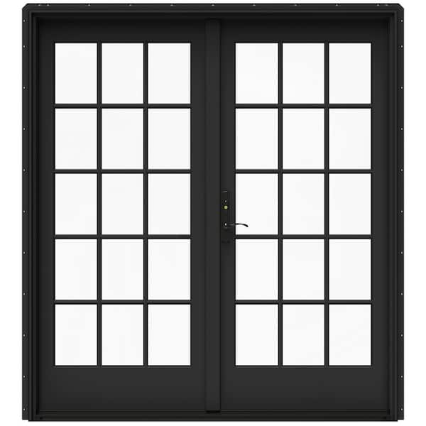 72 in. x 80 in. W-5500 Contemporary Bronze Clad Wood Right-Hand 15 Lite French Patio Door w/Unfinished Interior