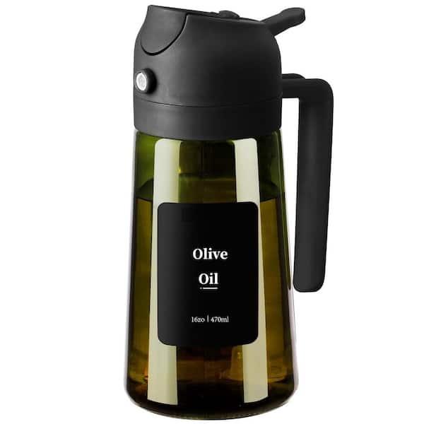 16 oz. Black Olive Oil Dispenser and Oil Sprayer, Proof Oil Pourer for Kitchen, Air Fryer, Cooking, Salad, and BBQ