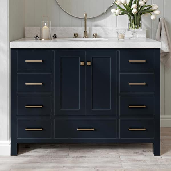 ARIEL Cambridge 48 in. W x 22 in. D x 36.5 in. H Single Sink Freestanding Bath Vanity in Midnight Blue with Carrara Marble Top