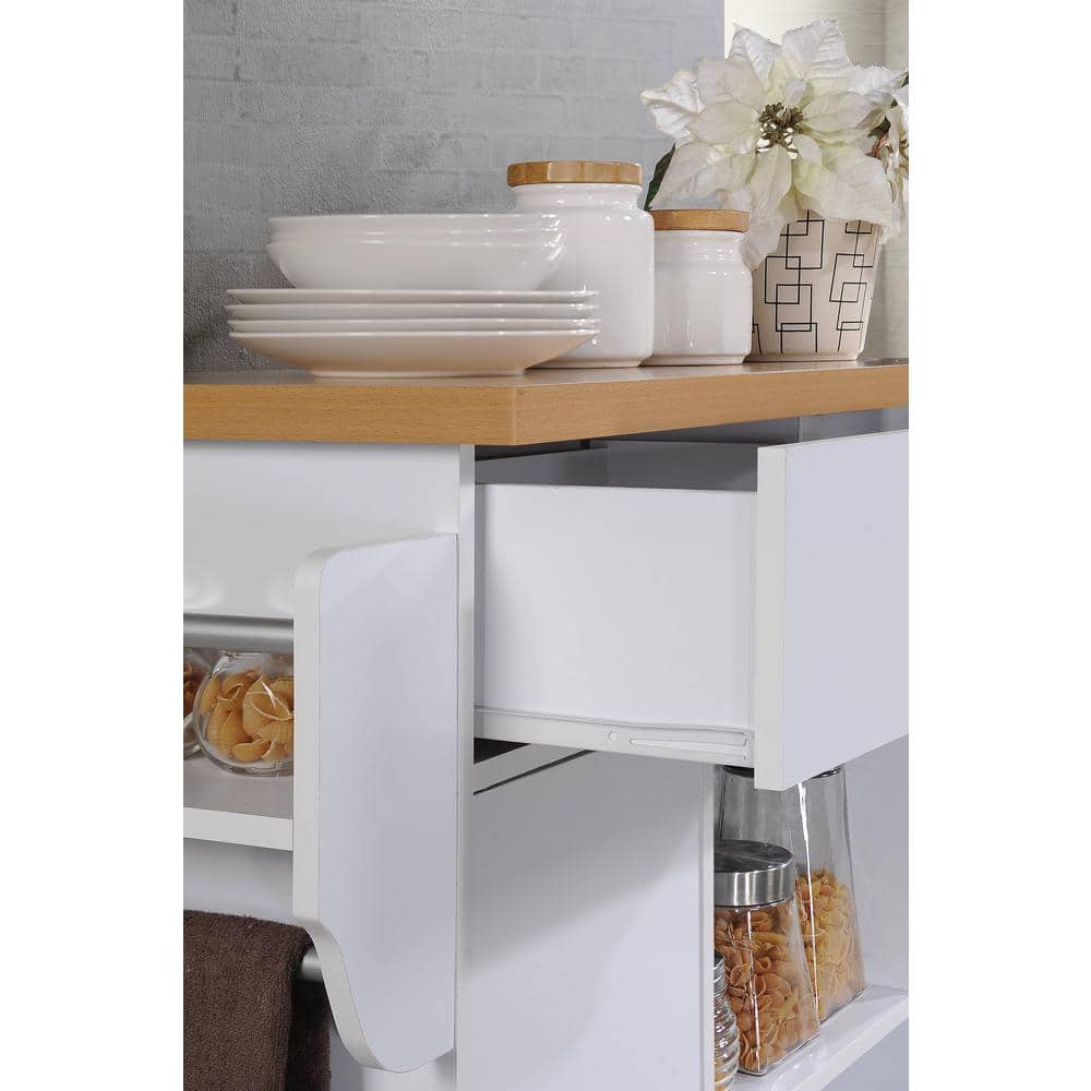 Elegant White Compressed Wood Kitchen Island with Spice and Towel Rack