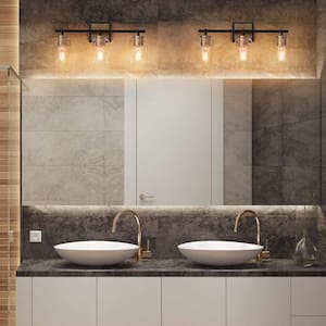 19.5 in. 3-Light Brass Gold Bathroom Vanity Light, Black Wall Sconce for Mirrors, Modern Bath Lighting with Clear Glass