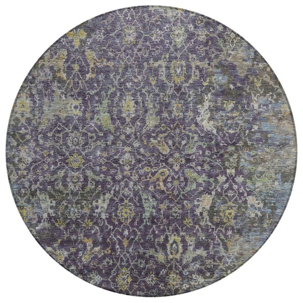 Chantille Machine Washable Indoor/Outdoor Abstract ACN2359 Plum 8 ft. x 8 ft. Round Rug