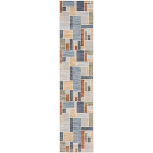 Astra Machine Washable Multicolor 2 ft. x 6 ft. Paneled Contemporary Runner Area Rug