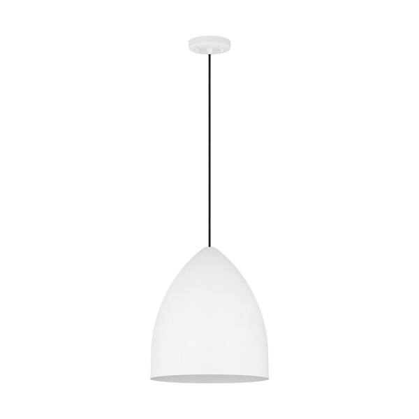 SCOTT LIVING - Huron 75-Watt 1-Light Matte White Medium Pendant Light with Steel Shade and No Bulbs Included
