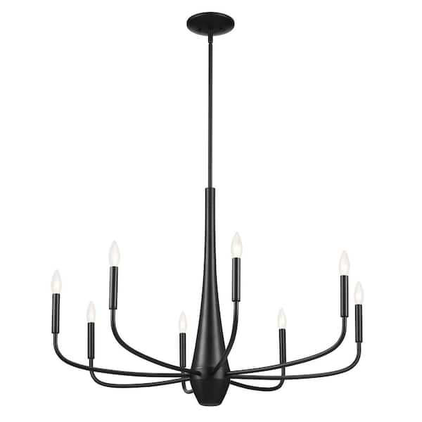Deela 36 in. 8-Light Black Modern Candle Circle Chandelier for Dining Room