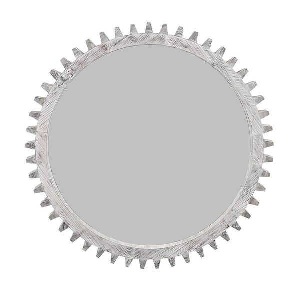 White 33.86 in W x 33.86 in. H Art Deco Round MDF Framed Mirror Wall Mirror Wall Decor Mirror