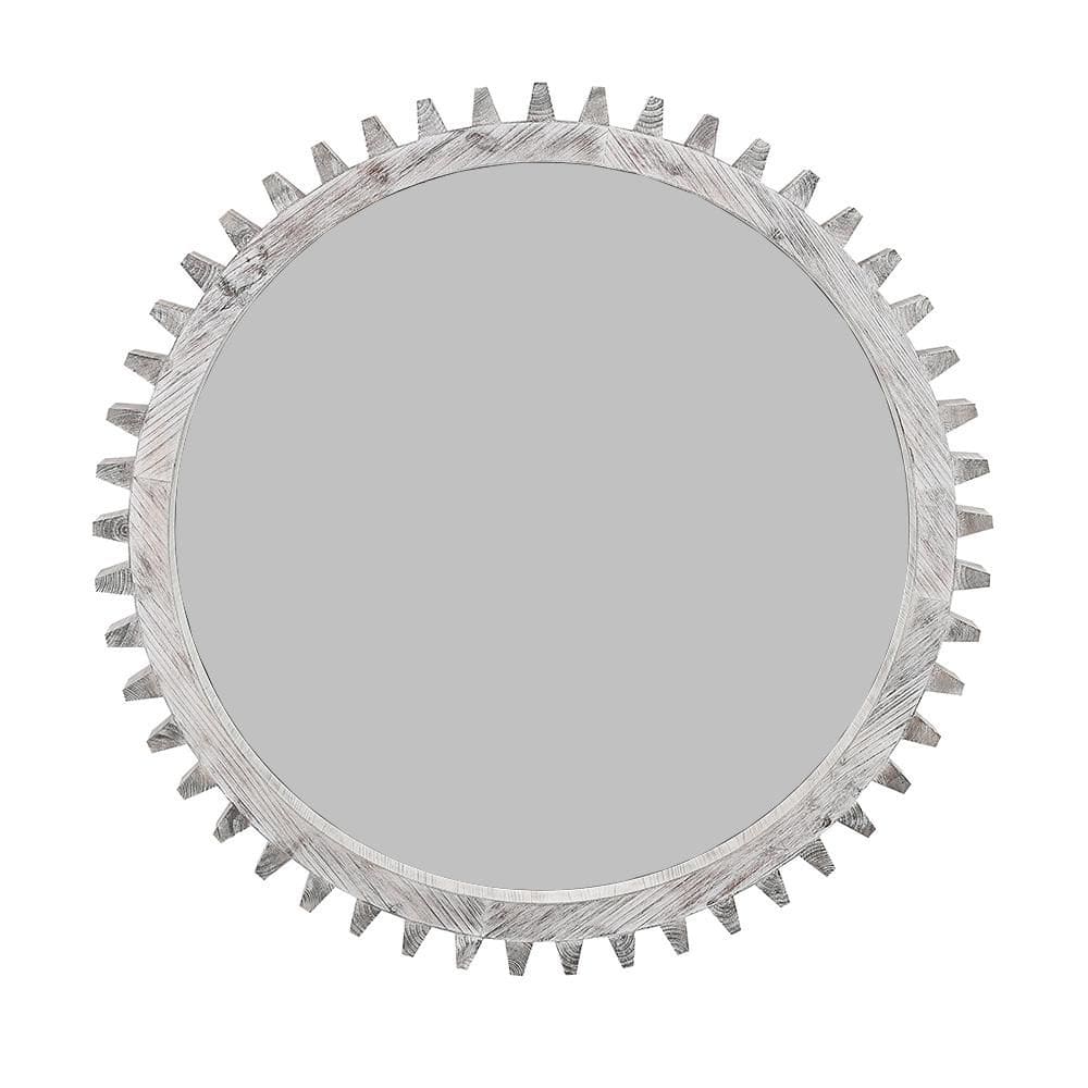 White 33.86 in W x 33.86 in. H Art Deco Round MDF Framed Mirror Wall Mirror