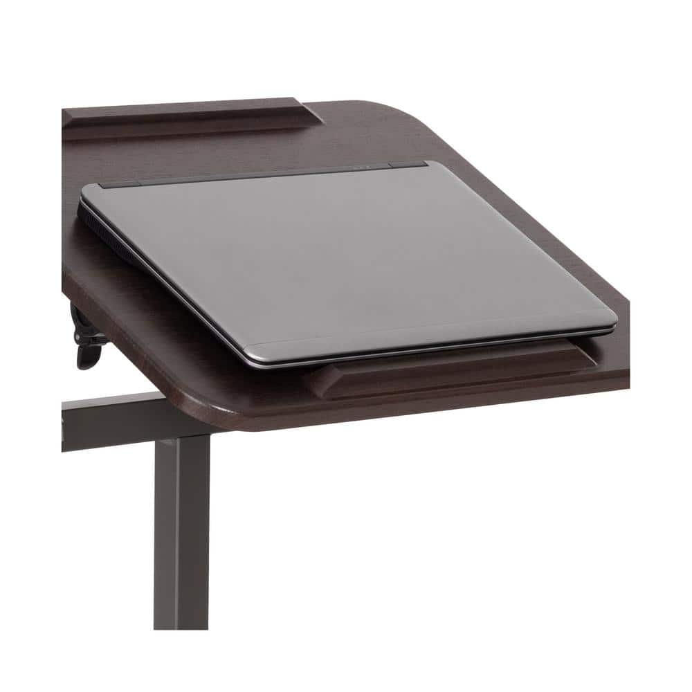 Walnut Adjustable Height Rolling Laptop Desk with Side Table