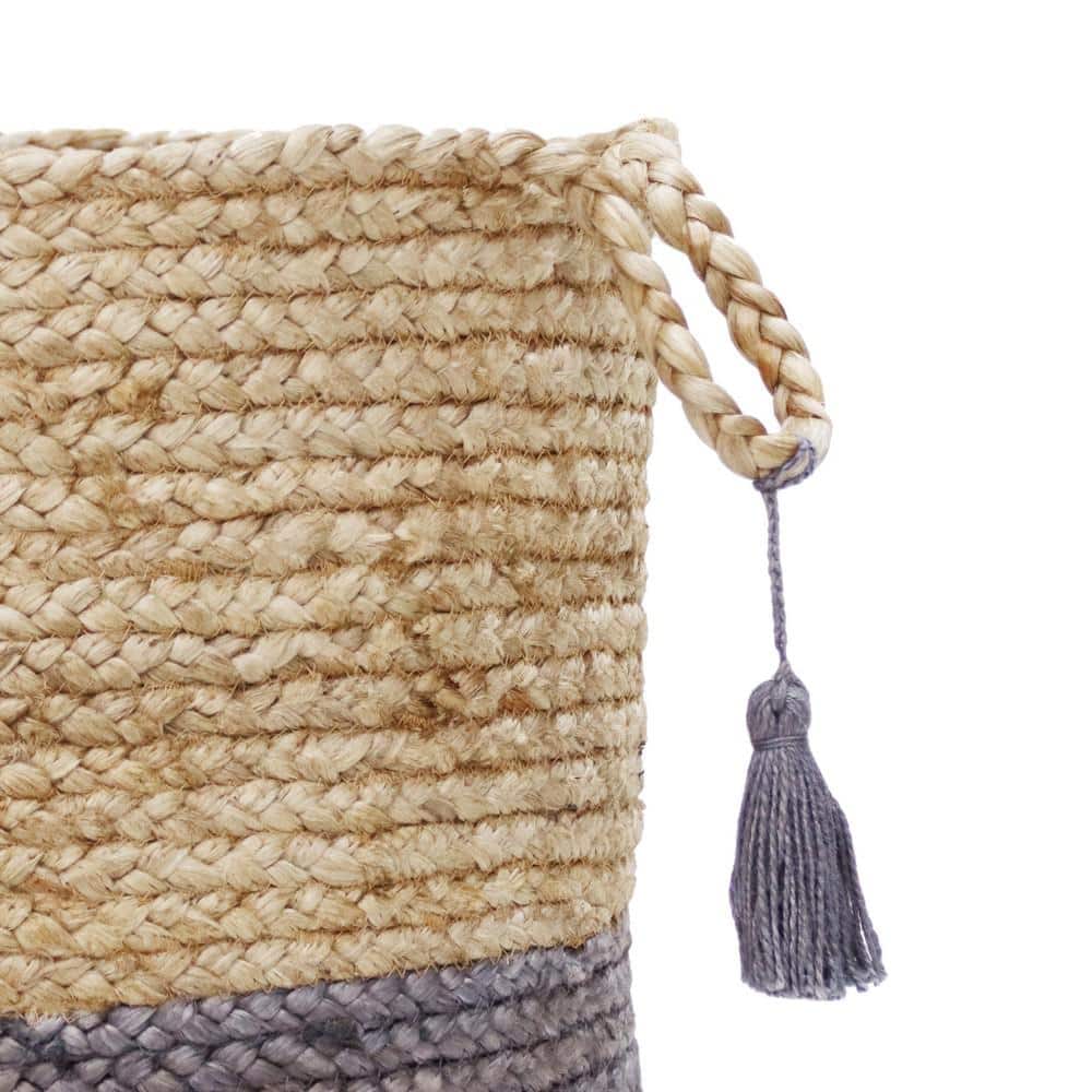 Handmade Natural Jute Round Storage Basket with Handles