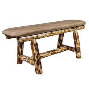 Glacier Country Collection 18 in. H Brown Wooden Bench with Buckskin Upholstered Seat, 45 In. Length