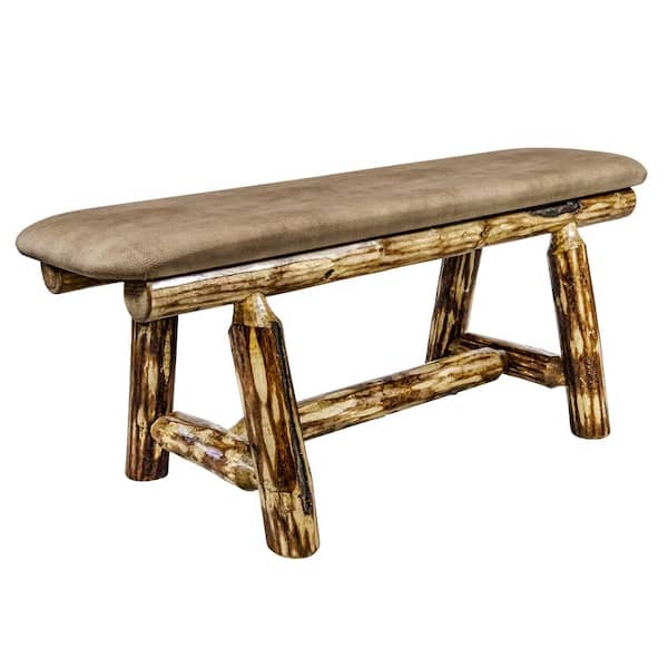 MONTANA WOODWORKS Glacier Country Collection 18 in. H Brown Wooden Bench with Buckskin Upholstered Seat, 45 In. Length