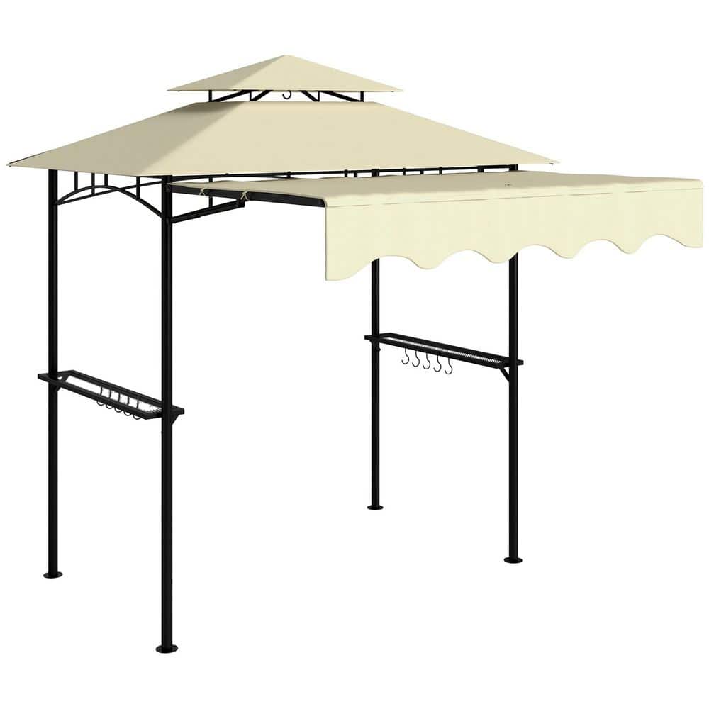 8 ft. x 5 ft. Beige Grill Gazebo, Double Tiered Outdoor BBQ Gazebo with Sid