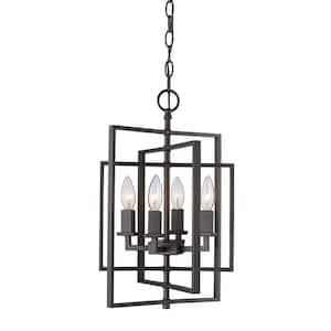 El Capitan 14 in. 4-Light Oil Rubbed Bronze Pendant Light Fixture with Caged Metal Shade